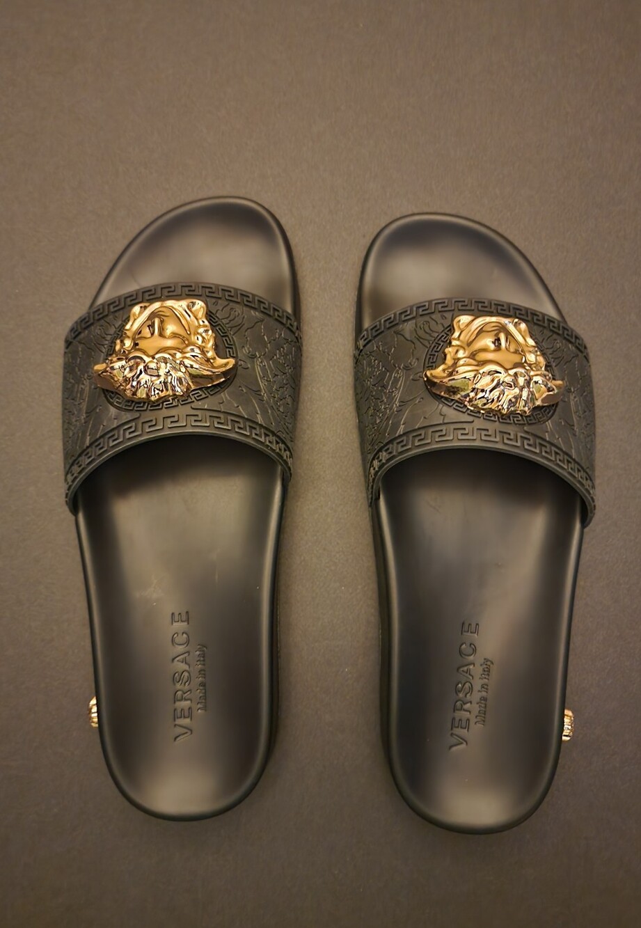Versace Men’s Black Medusa Slide Sandals with Gold Emblem